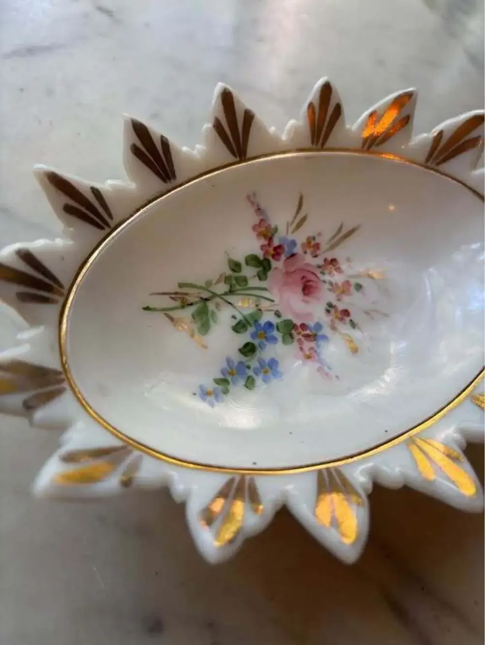 Vintage floral footed trinket dish